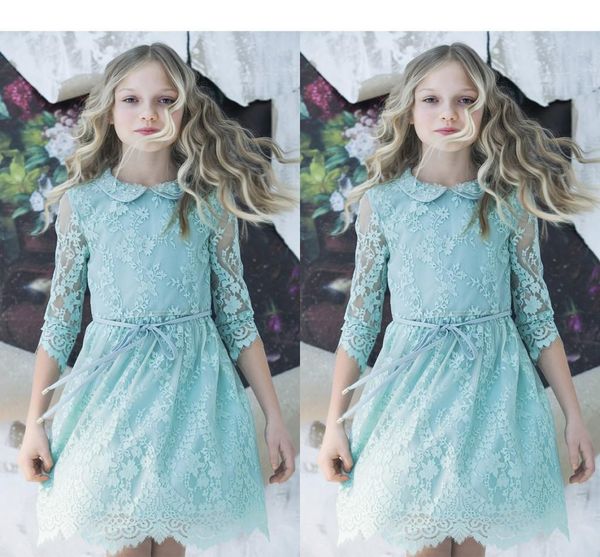 

tutu flower girl dresses 2017 mint blue girl' long sleeve kids lace wedding dresses toddler pageant gowns for little girls, White;blue