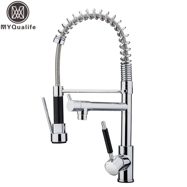 

wholesale- wholesale and retail pull down dual spout kitchen sink faucet chrome single handle hot and cold kitchen sink mixer tap