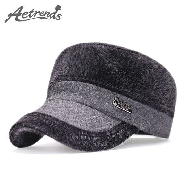 

wholesale- [aetrends] 2017 winter flat hats with earflaps russian warm faux fur baseball cap men z-3987, Black;white