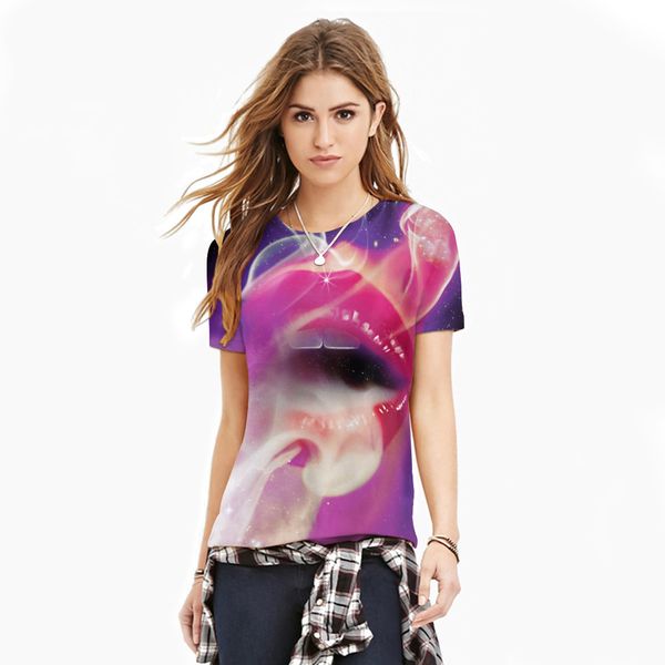 

summer t shirt for women 2017 tees 3d digital printed women's skull trees printed cotton t-shirt ing, White