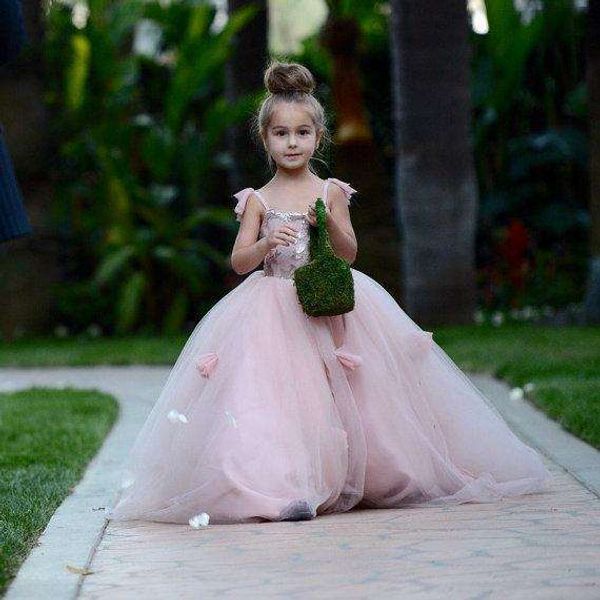 

2017 blush pink spaghetti straps appliques ball gown flower girls dresses ruffles tulle pageant dresses for girls long girl dresses, White;blue