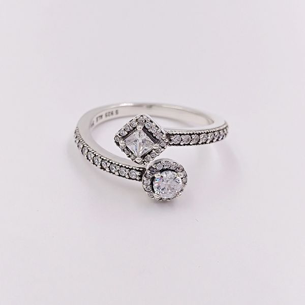 Anéis de banda Cz transparentes de elegância abstrata Autênticos anéis de prata esterlina 925Ajusta-se a joias de estilo europeu Pandora Andy Jewel 191031CZ