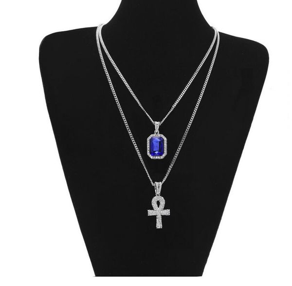 

2018 new hip gem water drill key 2 necklace set sweater chain, Silver