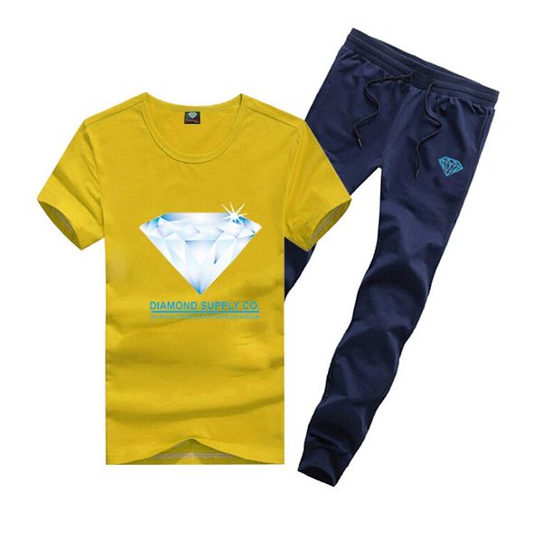 

s-5xl r451 men's diamond supply cotton t shirts + long pants skateboard solid hip hop letter tracksuits, Gray