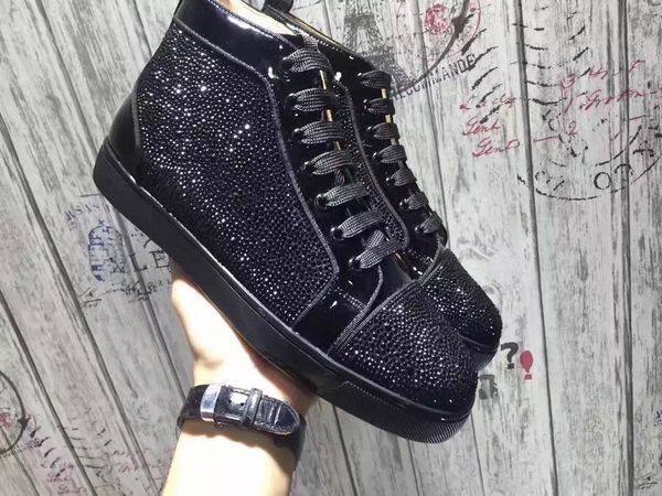 

Black Rhinestone Sneakers Shoes High Top Red Bottom Sneaker Shoes,Fashion 2017 Party Fashion Men,Women Leisure Trainer Footwear Casual