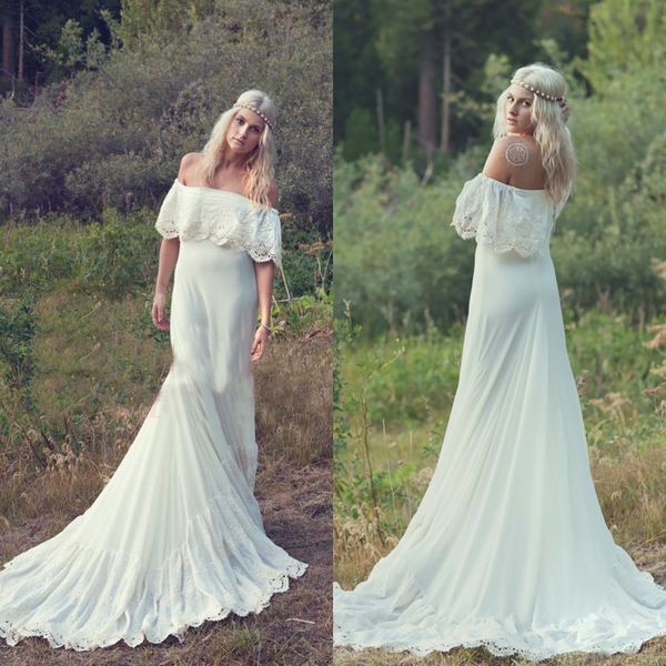 Vestidos de Novia Hippie с плечевой страны Богемное свадебное платье на линии пляж Boho свадебные платья с приемом поезда дешевое высокое качество