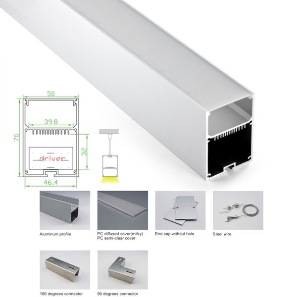 100 x 1 m Sätze/Los. Home-Design-LED-Streifen aus Aluminiumprofil und großes U-förmiges extrudiertes LED-Strangpressprofil für Aufhängung oder Pendelleuchte