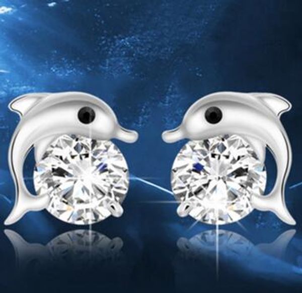 

austrian crystal dolphins love stud earrings 925 sterling silver earrings for wedding party jewelry 20 pairs ing, Golden;silver