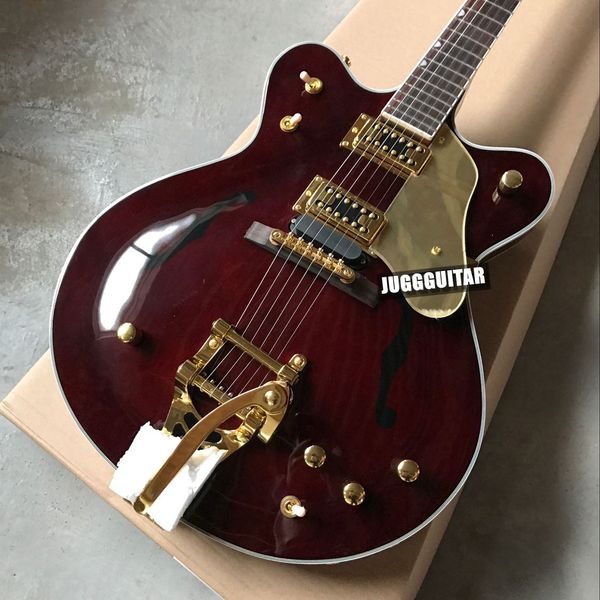 Frete Grátis G6122 Brown Chet Atkins Country Jazz Semi Hollow Corpo Marrom Guitarra Elétrica Grover Tuners, Bigs Tremolo Bridge, Falso F Buracos