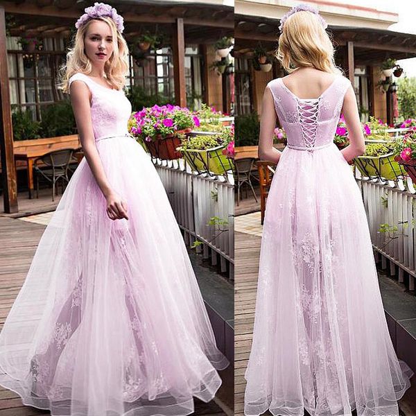 

scoop neckline a-line evening dresses with belt pink lace floor length sleeveless long prom dress vestidos de fiesta largos, Black