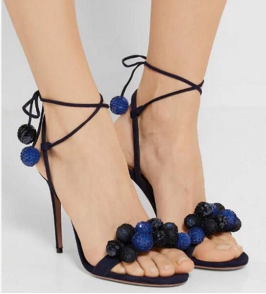 

2017 fashion women gladiator sandals glitter pom pom sandals ankle strap high heels party shoes mixed color dress heeled, Black