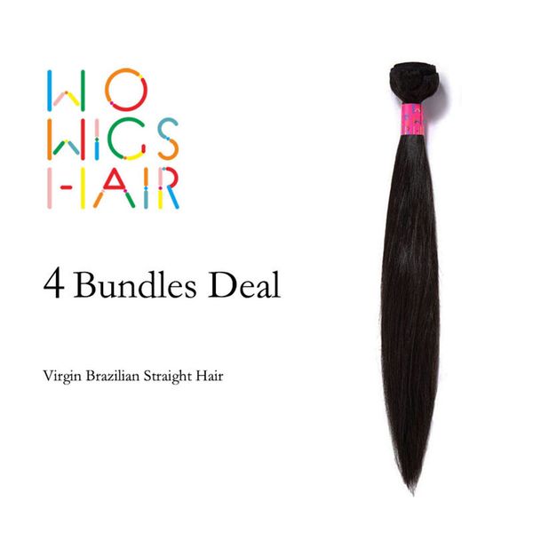 

wholesale-wowigs hair brazilian virgin hair straight 4 bundles deal natural color 1b, Black;brown