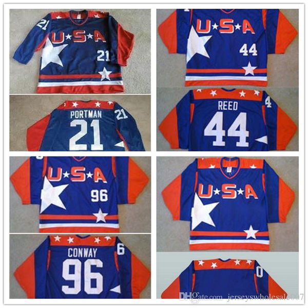

2017 team usa movie hockey jerseys 21 dean portman 44 fulton reed 96 charlie conway men's 100% stitched embroidery logos, Black;red