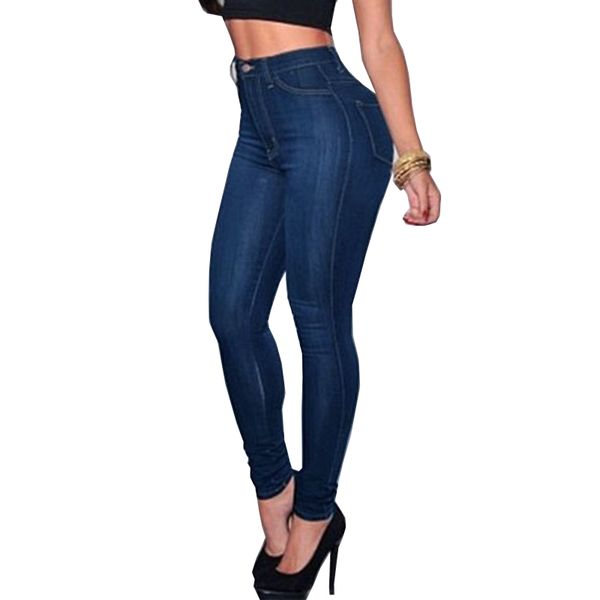

wholesale- 2017 spring high waist jeans plus size women jeans woman femme washed casual skinny pencil denim pants pantalon femme s~2xlfl365, Blue