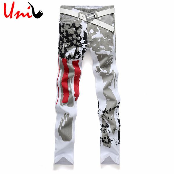 

wholesale-big size 28-48 2016 new arrival european men jeans men's latest printed mid-rise denim pants male regular jeans hombre yn154, Blue