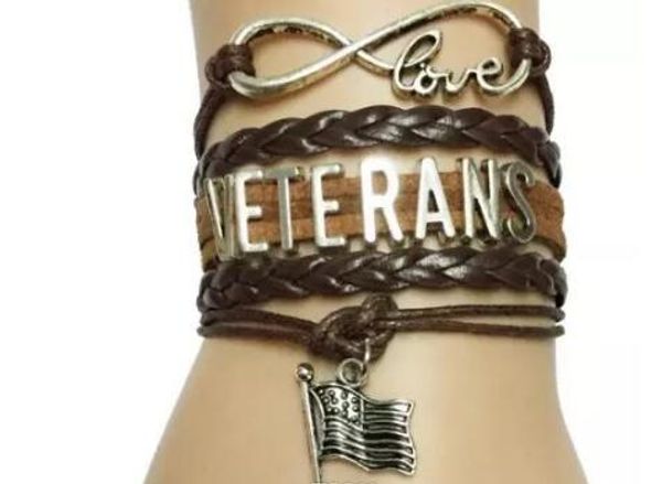 

10pcs handmade drop shipping new arrival infinity love veterans bracelet- handmade leather braided deparment friendship job career gift, Golden;silver