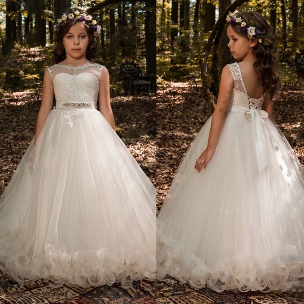 

слоновая кость оборками цветочницы платья для свадьбы 2018 новый кристалл створки кружева аппликация маленькие дети первое причастие платье, White;blue