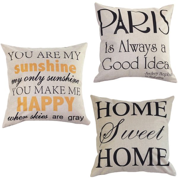 

wholesale- decorate homes cotton linen pillow letter alphabet sunshine paris throw pillow case cover cushion forest beds seat pillowcases