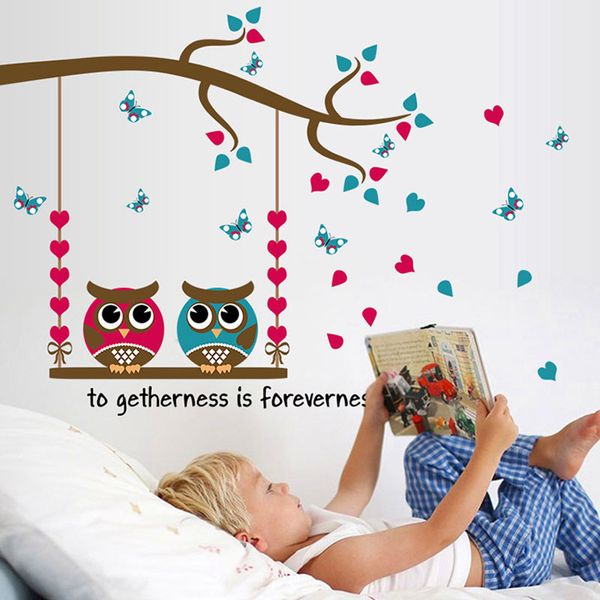

christmas gift owl tree love cartoon wall stickers pvc children room home decor art waterproof removable wallpaper