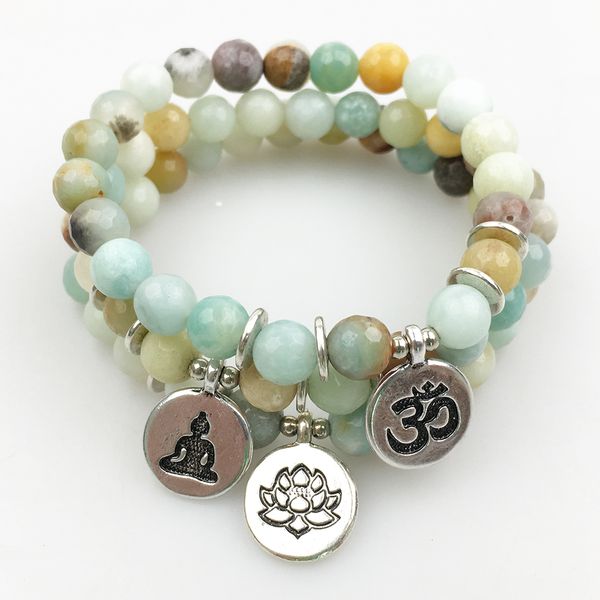 SN1177 Nuovo braccialetto da donna 2017 Bracciali Yoga in pietra naturale Fashion Design sfaccettato A-mazonite Lotus Ohm Buddha Bracciale