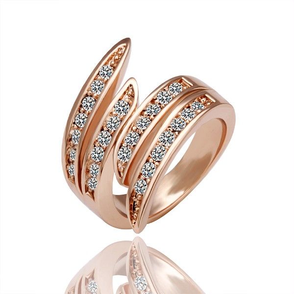 18k Rose Banhado a Ouro Mulheres Elegante Big Wedding Anéis Genuíno Cristal De Cristal Fantasia Jóias Para As Mulheres