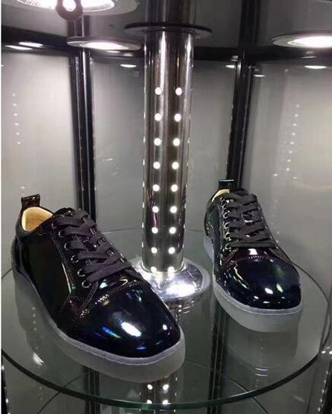 

round-toe junior sneakers low men patent leather black women red bottom summer shoes outdoor casual flat size 35-46 35-46