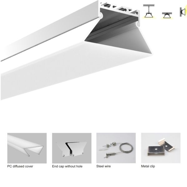 100 X 1M insiemi / lotto profilo in alluminio a strisce led a luce lineare e estrusione di alluminio a led di tipo trapezoidale per illuminazione a sospensione o a sospensione