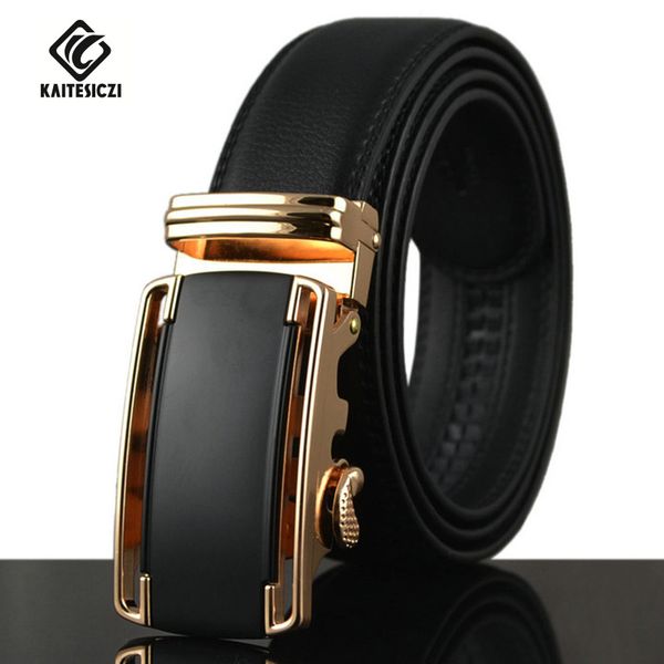 

wholesale- [kaitesiczi] men's new 100% good quality cowhide automatic buckle belt 2017 leather belts men's fashion brand belt, Black;brown