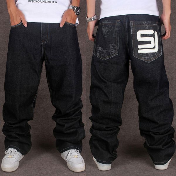 Bütün tasarımcı kot pantolon baggy hip hop sokak kıyafeti denim jeans erkekler sokak dansı ve skatebord aplikler için gevşek