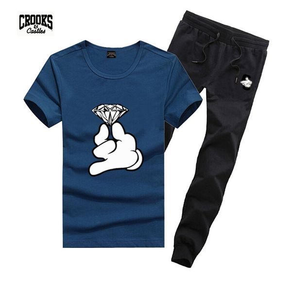 

m256 men's crooks and castles s-5xl tracksuits t shirts + long pants skateboard solid hip hop letter leisure suit, Gray