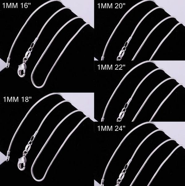 

24 inch long 1mm 925 sterling silver delicate 1mm 925 plated silver snake chains jewelry chain