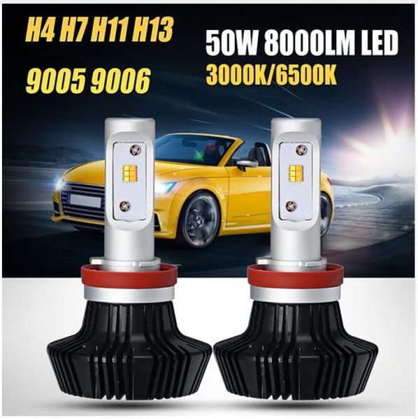 

h4 h13 hi-lo луч h7 h11 9005 9006 одноместный луч 50 вт светодиодные фары автомобиля лампы противотуманные фары лампы желтый белый свет 3000