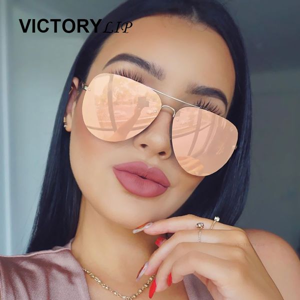 

wholesale- fashion rose gold sunglasses women aviation mirror brand designer metal frame sun glasses mirror flat lens pilot dropship, White;black