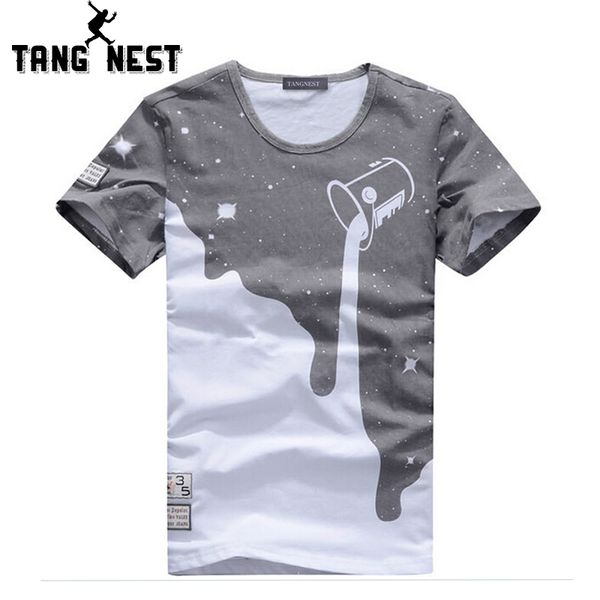 

wholesale- tangnest 2017 summer o-neck man t-shirt casual slim comfortable fashion short sleeve men t-shirt milk print slim t shirt mts796, White;black