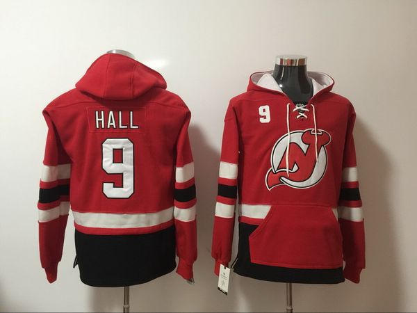 

new jersey devils hoodies 9 taylor hall 14 adam henrique 26 patrik elias 30 martin brodeur red ice hockey hoody sweatshirts red green, Black;red