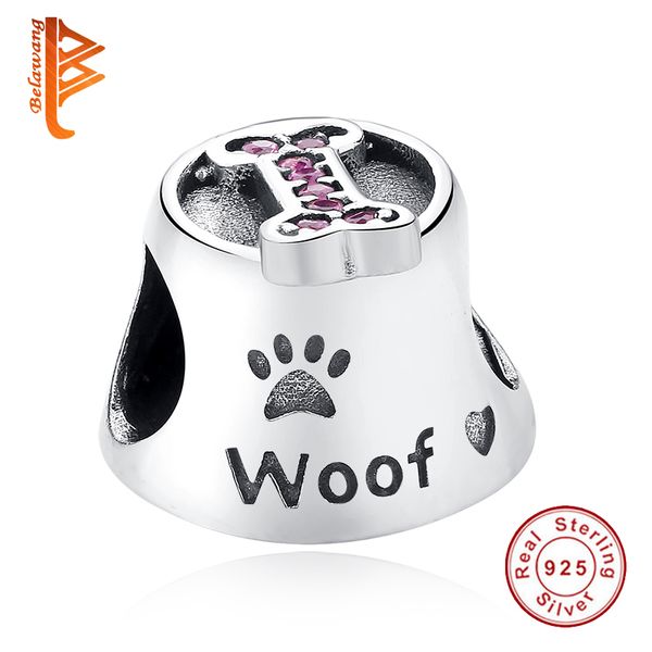 

BELAWANG Стерлингового Серебра 925 Paw Print Woof Бусы из Костей Животных Big Hole Приспособленн
