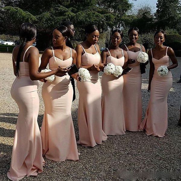 

nice south african bridesmaid dresses satin mermaid wedding guest dress spaghetti straps country bridesmaids gowns long vestido madrinha, White;pink