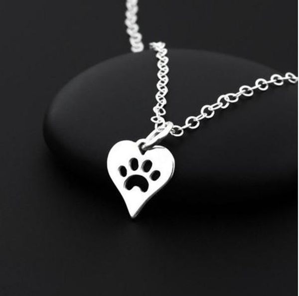 

hollow cat dog claw footprint necklace fashion heart shape womens necklaces party necklaces, Golden;silver