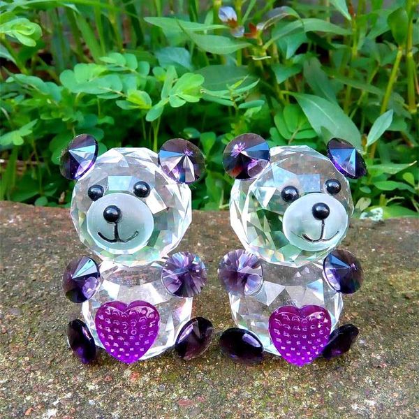 Animais de Vidro de cristal Urso miniatura estatuetas Miniaturas Feng shui Mesa Enfeites de Natal natividade figurinhas Artesanato LZ0044