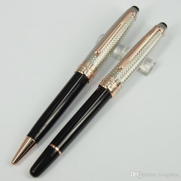 

Free Shipping - High quality Luxury pen MB-163 sliver wave cap roller pen rose-golden clip stationary ballpoint pens fast delivery dhl