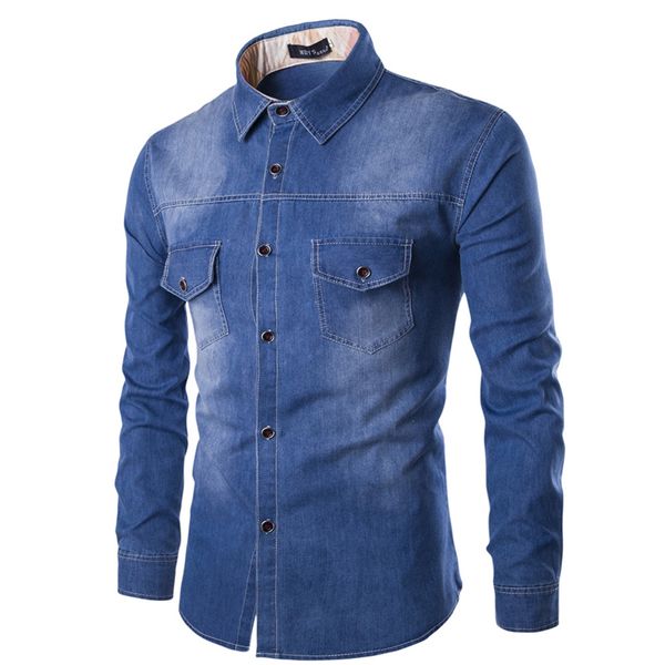 

wholesale- new mens jean shirt 2016 cotton slim fit brand casual denim shirts long sleeve male cowboy shirt camisa jeans masculina size 6xl, White;black