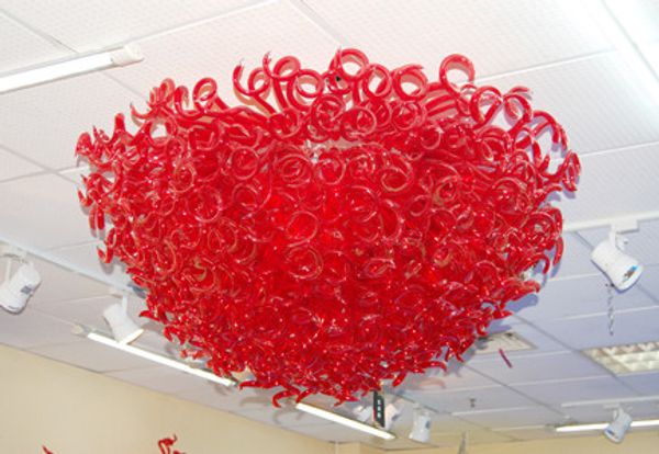 

100% mouth blown borosilicate round led ceiling light red color modern hand blown murano glass chandelier light