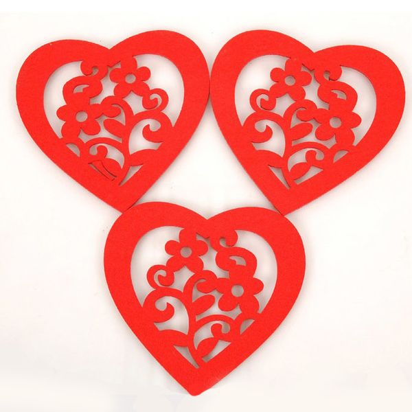 

wholesale- 12*11cm romantic red heart felt cloth cup mat cute bowl pad valentine's gift 50pcs/lot sh059