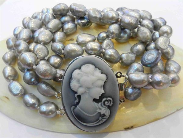 COLLANA DI PERLE BAROCCHE GRIGIO ARGENTO 3 FILE 10-12 MM 16-18