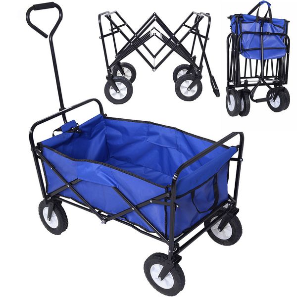 

collapsible folding wagon cart garden buggy shopping beach toy sports blue