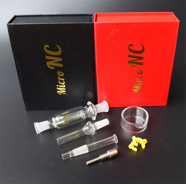 Heißer Verkauf 10mm Mini Micro NC Kit mit Titan Spitze Nagel Asche Catcher Dab Stroh Glas Rohre Glas Bongs großer Verkauf