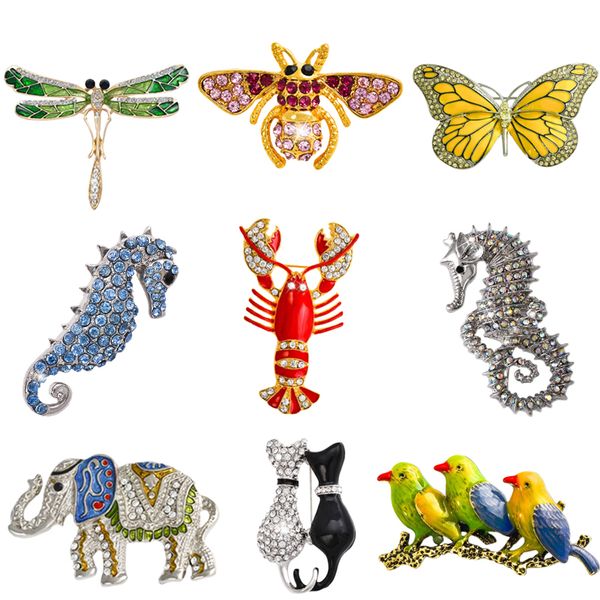 Atacado- retro inseto libélula borboleta borboleta borbulha broche mulheres cristal animal elefante gato pássaros mar cavalo broches mujer homens brosche