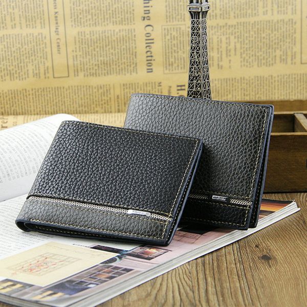 

fashion new men wallets quality pu leather black gray 3 fold business casual short style credit card holder wallet ing, Red;black