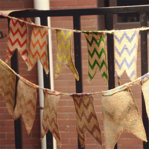 

wholesale- lovely vintage jute burlap rustic p colorful stripe banner garland decoration birthday baby shower event party supplies flag
