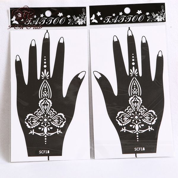 Großhandels-10 Paar (20 Stück) Henna-Hand-Tattoo-Schablonen, Blumen-Glitzer-Airbrush-Mehndi-Henna-Tattoo-Schablonen-Vorlagen für Körperbemalung 20 * 11 cm